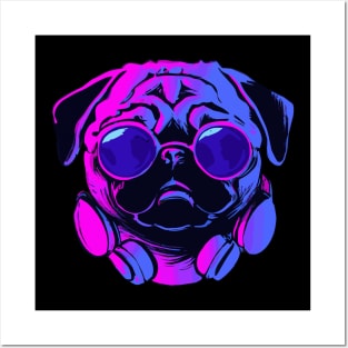 Synthwave Pug Dog Lover Puppy Posters and Art